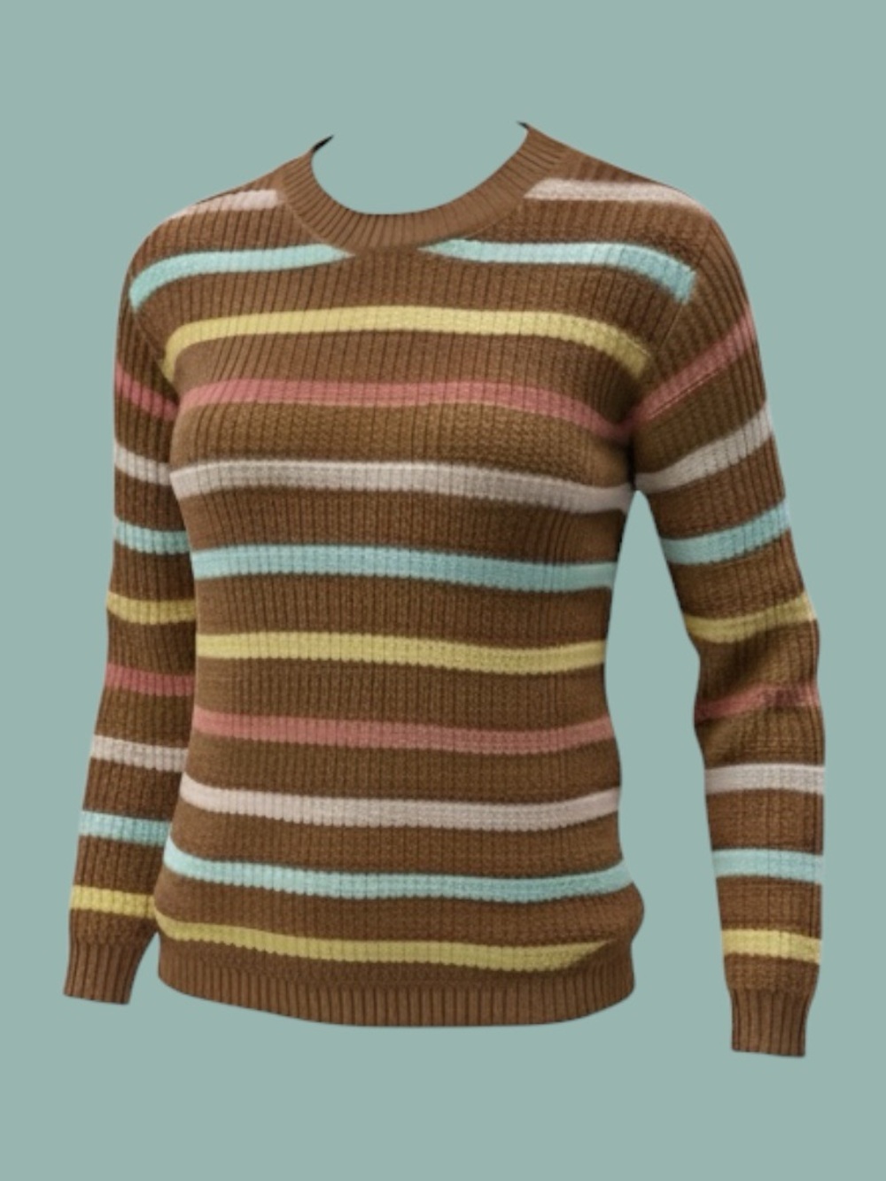 SO Striped Brown Pastel Sweater Small Soft Girl Retro Ribbed
